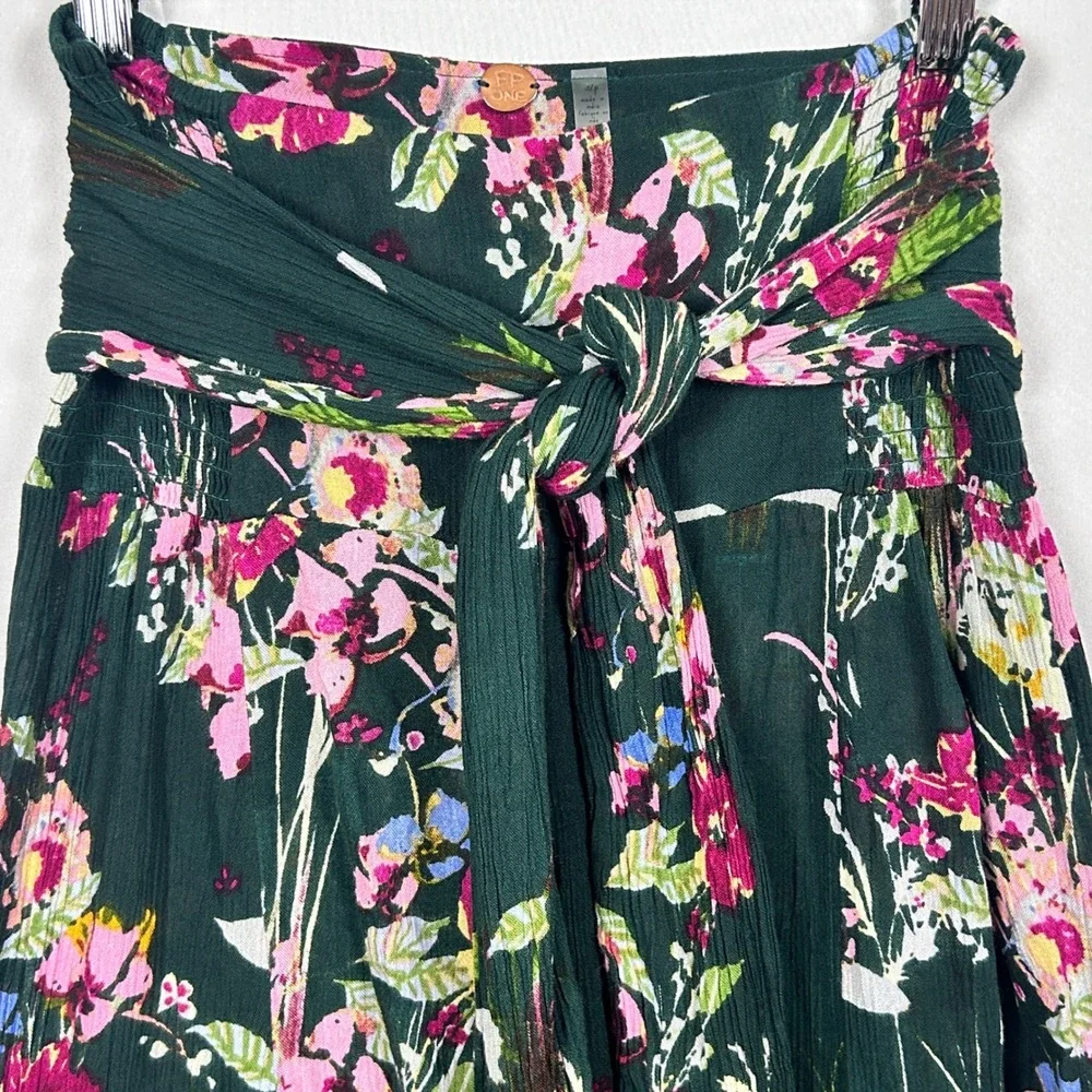 Free People FP One Floral Wide Leg Pants Green Womens Small Boho Gauze Palazzo